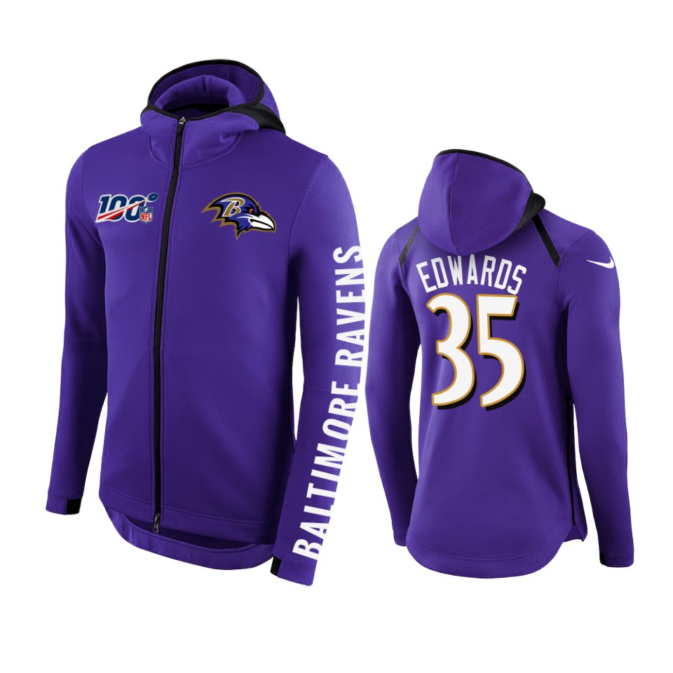 Ravens Purple Gus Edwards Full Zip Hoodie NFL 100th Anniversary