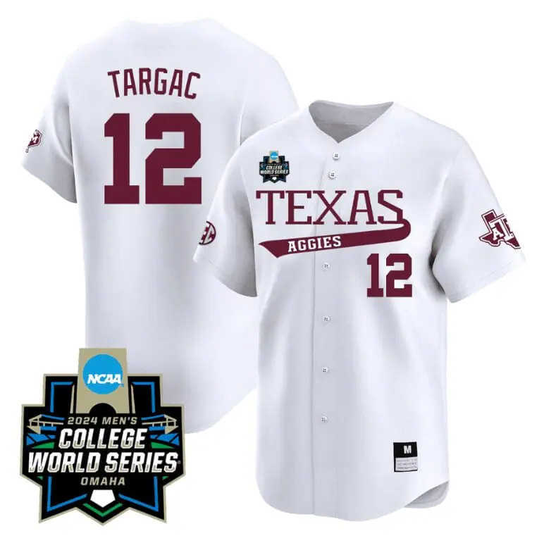 Rayan Targac Jersey #12 Texas AM Aggies 2024 College World Series Vapor Premier Limited NCAA Baseball Stitched White