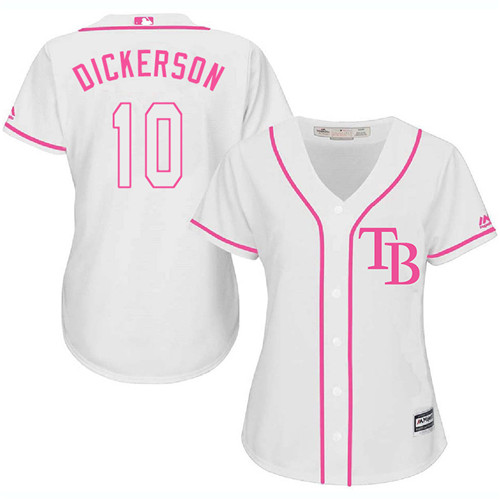 Rays #10 Corey Dickerson White Pink Fashion Women's Stitched MLB Jersey