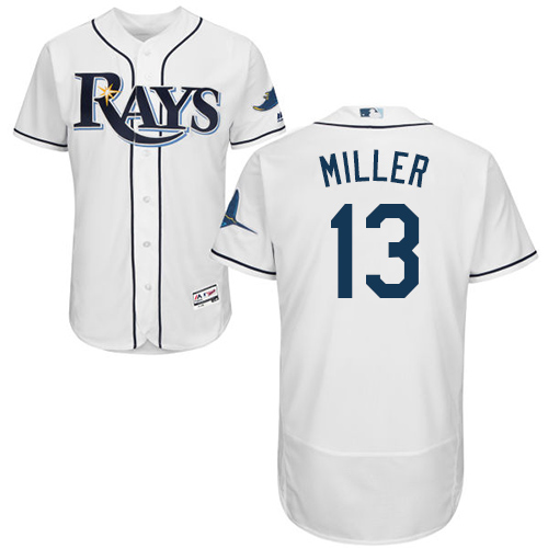 Rays #13 Brad Miller White Flexbase Authentic Collection Stitched Baseball Jersey