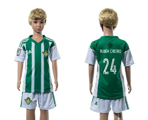 Real Betis #24 Ruben Castro Home Kid Soccer Club Jersey