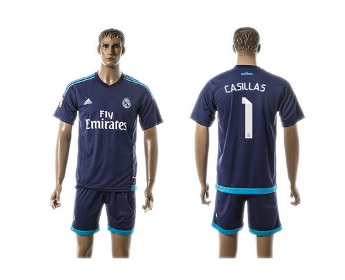 Real Madrid #1 Casillas Dark Blue Away Soccer Club Jersey