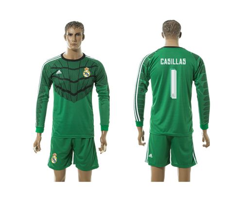 Real Madrid #1 Casillas Green Long Sleeves Soccer Club Jersey 1