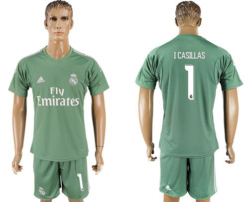 Real Madrid #1 I Casillas Green Goalkeeper Soccer Club Jersey