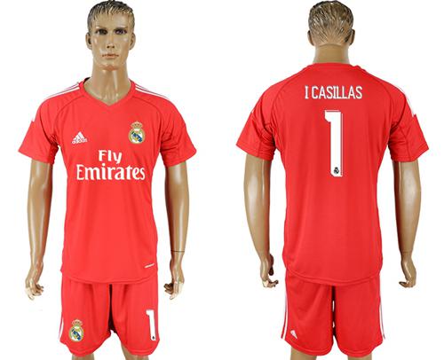 Real Madrid #1 I Casillas Red Goalkeeper Soccer Club Jersey