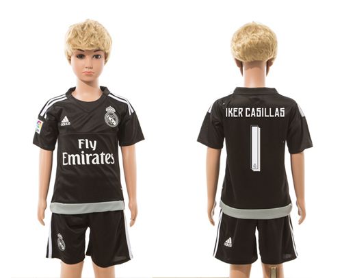 Real Madrid #1 Iker Casillas Black Kid Soccer Club Jersey