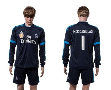 Real Madrid #1 Iker Casillas Sec Away Long Sleeves Soccer Club Jersey