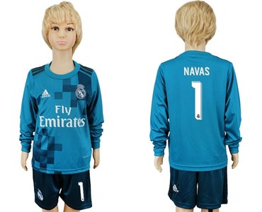 Real Madrid #1 Navas Sec Away Long Sleeves Kid Soccer Club Jersey