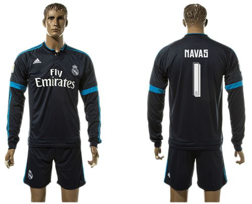 Real Madrid #1 Navas Sec Away Long Sleeves Soccer Club Jersey