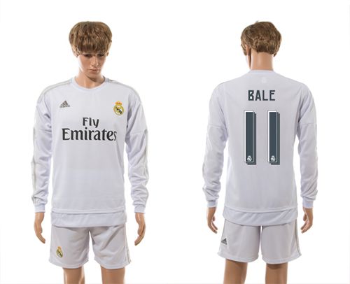 Real Madrid #11 Bale White Home Long Sleeves Soccer Club Jersey