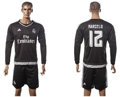 Real Madrid #12 Marcelo Black Long Sleeves Soccer Club Jersey
