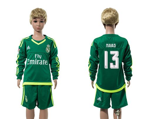Real Madrid #13 Navas Green Long Sleeves Kid Soccer Club Jersey