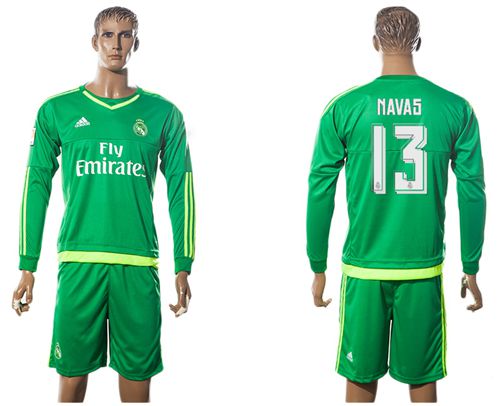 Real Madrid #13 Navas Green Long Sleeves Soccer Club Jersey