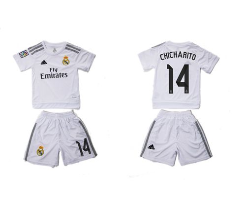 Real Madrid #14 Chicharito White Home Kid Soccer Club Jersey