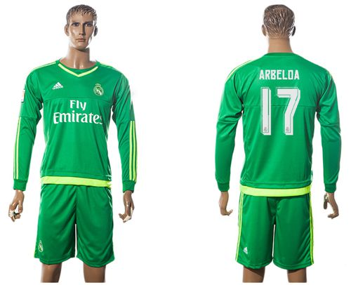 Real Madrid #17 Arbeloa Green Long Sleeves Soccer Club Jersey