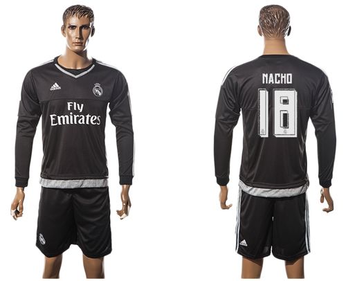 Real Madrid #18 Nacho Black Long Sleeves Soccer Club Jersey