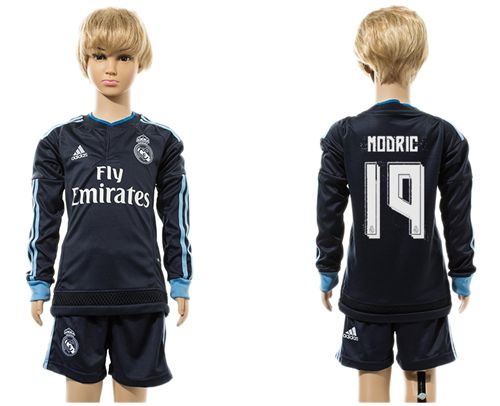 Real Madrid #19 Modric Navy Blue Long Sleeves Kid Soccer Club Jersey