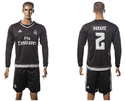 Real Madrid #2 Varane Black Long Sleeves Soccer Club Jersey