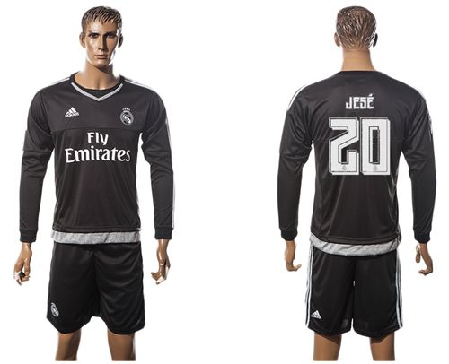Real Madrid #20 Jese Black Long Sleeves Soccer Club Jersey