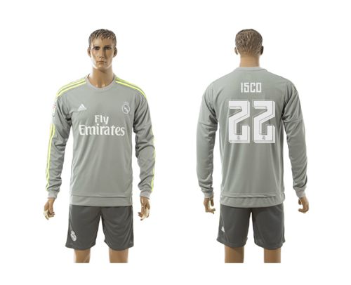 Real Madrid #22 Isco Away Long Sleeves Soccer Club Jersey