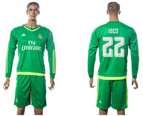 Real Madrid #22 Isco Green Long Sleeves Soccer Club Jersey