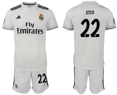 Real Madrid #22 Isco White Home Soccer Club Jersey