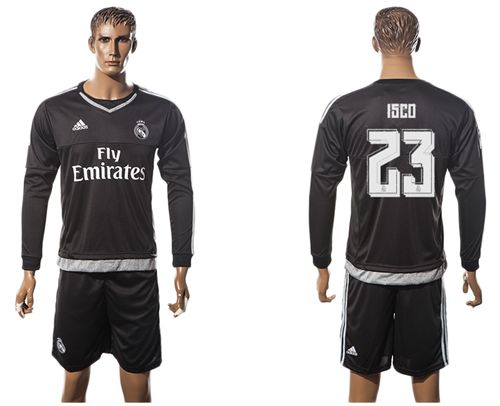 Real Madrid #23 Isco Black Long Sleeves Soccer Club Jersey