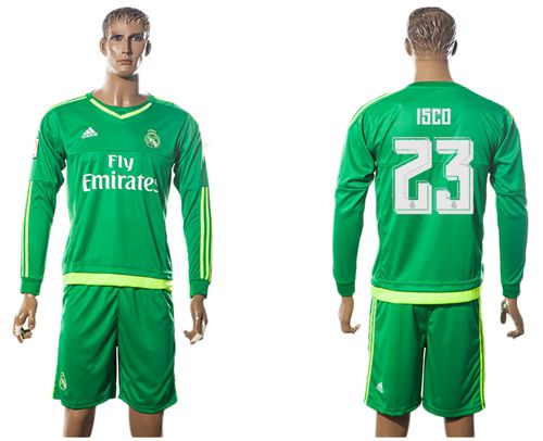 Real Madrid #23 Isco Green Long Sleeves Soccer Club Jersey