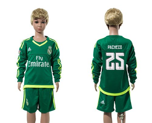 Real Madrid #25 Pacheco Green Long Sleeves Kid Soccer Club Jersey