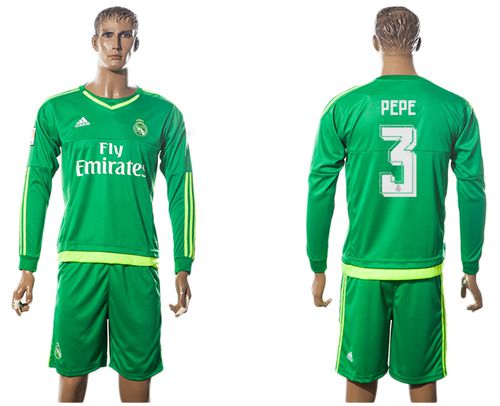 Real Madrid #3 Pepe Green Long Sleeves Soccer Club Jersey