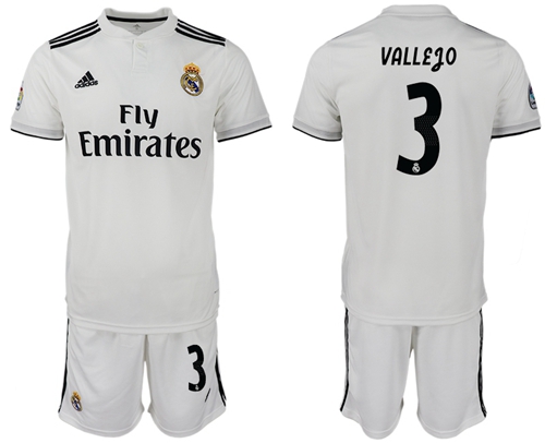 Real Madrid #3 Vallejo White Home Soccer Club Jersey