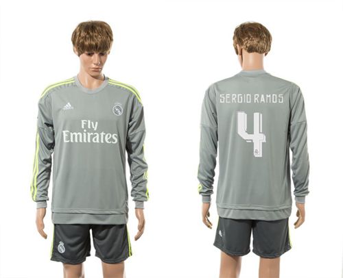 Real Madrid #4 Sergio Ramos Away Long Sleeves Soccer Club Jersey
