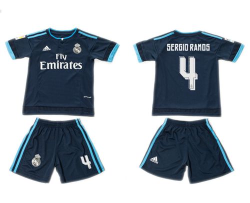 Real Madrid #4 Sergio Ramos Dark Blue Kid Soccer Club Jersey