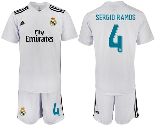 Real Madrid #4 Sergio Ramos White Home Soccer Club Jersey