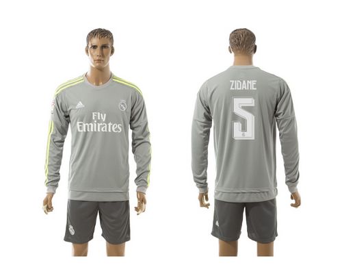 Real Madrid #5 Zidane Away Long Sleeve Soccer Club Jersey