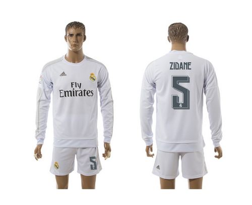 Real Madrid #5 Zidane White Home Long Sleeve Soccer Club Jersey