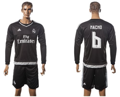 Real Madrid #6 Nacho Black Long Sleeves Soccer Club Jersey