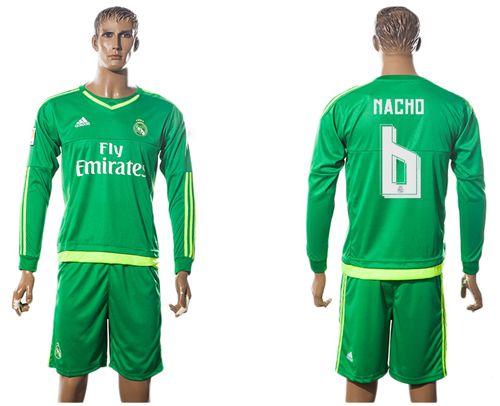 Real Madrid #6 Nacho Green Long Sleeves Soccer Club Jersey
