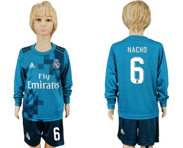 Real Madrid #6 Nacho Sec Away Long Sleeves Kid Soccer Club Jersey