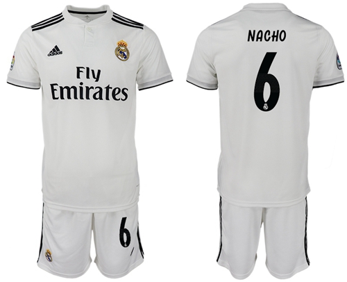 Real Madrid #6 Nacho White Home Soccer Club Jersey