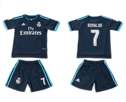 Real Madrid #7 Ronaldo Dark Blue Kid Soccer Club Jersey
