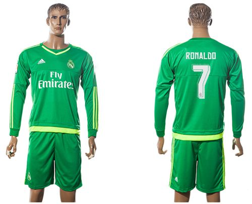 Real Madrid #7 Ronaldo Green Long Sleeves Soccer Club Jersey