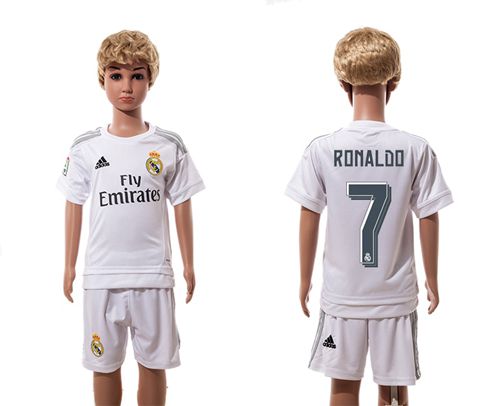 Real Madrid #7 Ronaldo White Home Kid Soccer Club Jersey