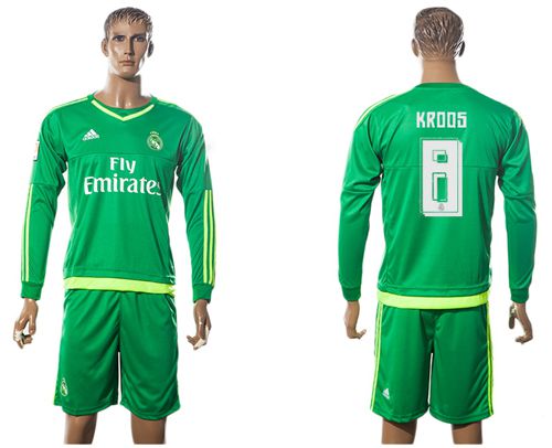 Real Madrid #8 Kroos Green Long Sleeves Soccer Club Jersey
