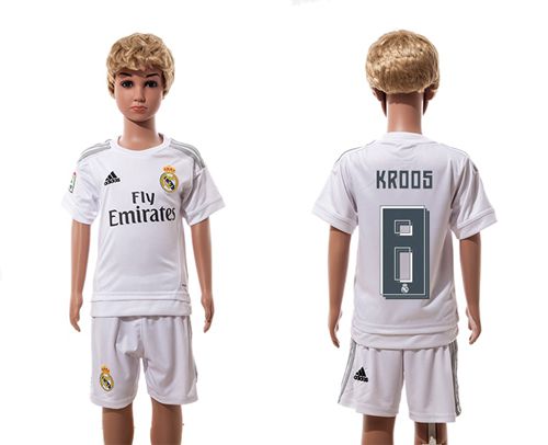 Real Madrid #8 Kroos White Home Kid Soccer Club Jersey