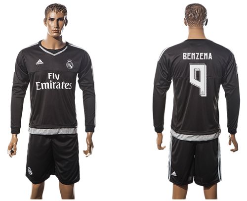 Real Madrid #9 Benzema Black Long Sleeves Soccer Club Jersey