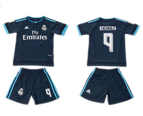 Real Madrid #9 Benzema Dark Blue Kid Soccer Club Jersey
