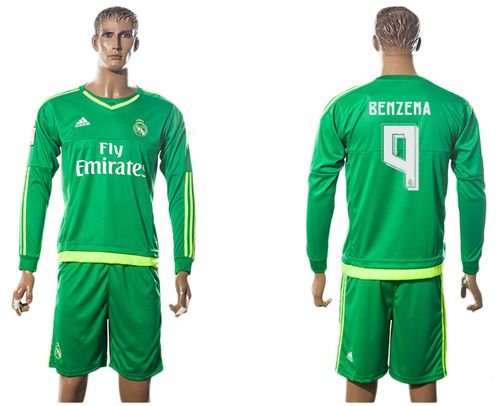 Real Madrid #9 Benzema Green Long Sleeves Soccer Club Jersey