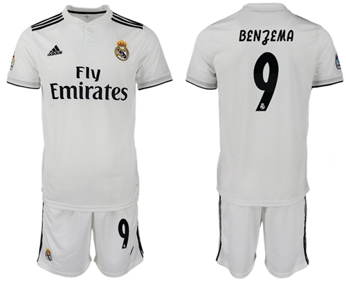 Real Madrid #9 Benzema White Home Soccer Club Jersey