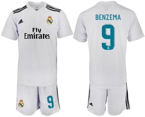 Real Madrid #9 Benzema White Home Soccer Club Jersey